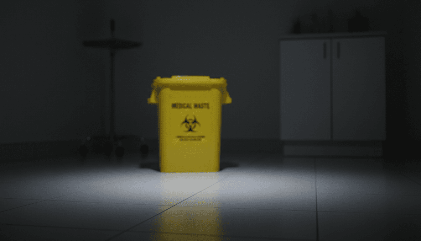 Closed medical waste container in exam room